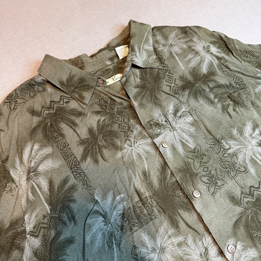Batik Bay Mens XXL Olive Green Tropical Palm Tree Rayon Button Up Aloha Shirt